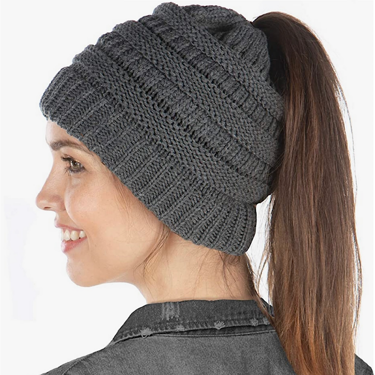 CHARCOAL Ponytail Beanie