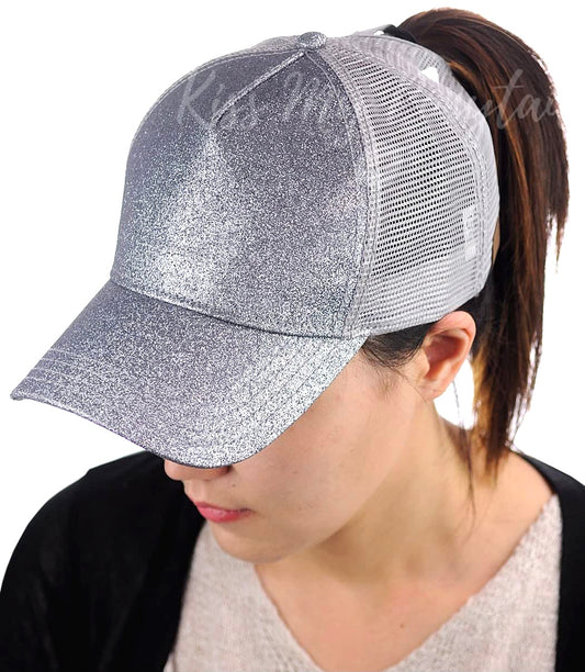 SILVER Glitter Ponytail Cap ($10 Clearance)