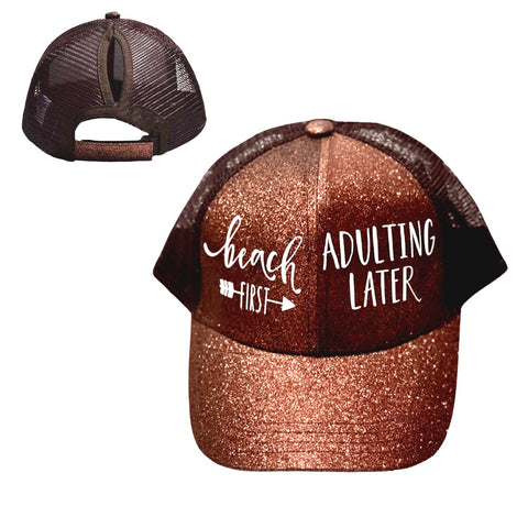 BEACH 🏖️ FIRST ADULTING LATER Ponytail Cap