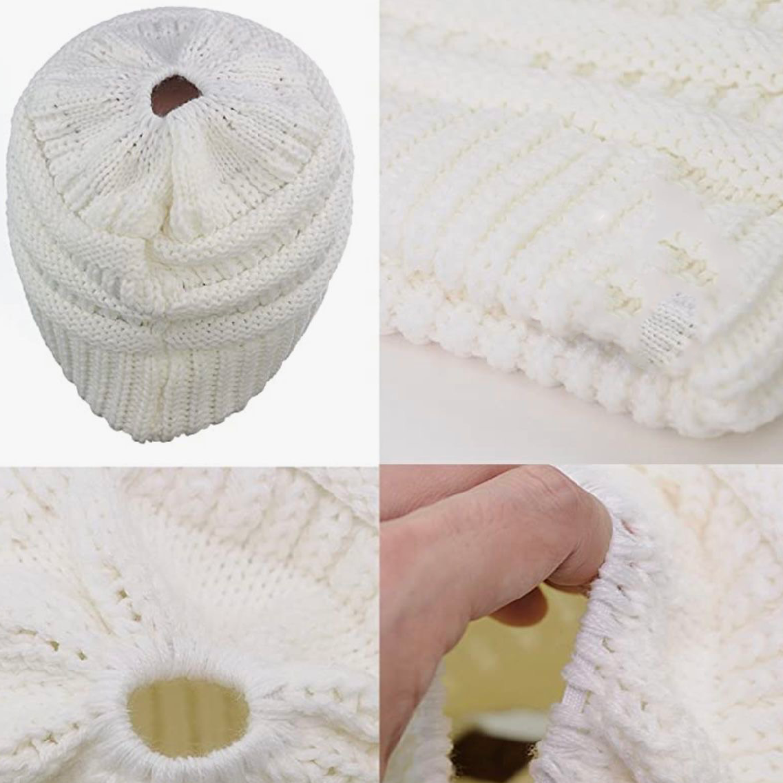 WHITE Ponytail Beanie